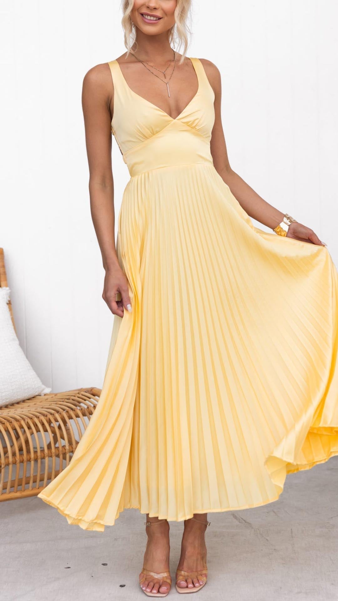 Abito lungo plissettato giallo